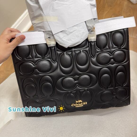 NWT Coach Large Maggie Tote Bag In Blocked Signature Leather CY672 Black - Picture 2 of 9